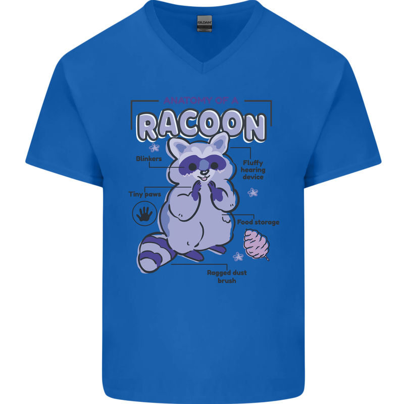 Anatomy of a Racoon Funny Mens V-Neck Cotton T-Shirt Royal Blue