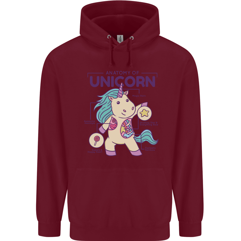 Anatomy of a Unicorn Funny Fantasy Childrens Kids Hoodie Maroon