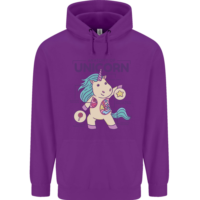 Anatomy of a Unicorn Funny Fantasy Childrens Kids Hoodie Purple