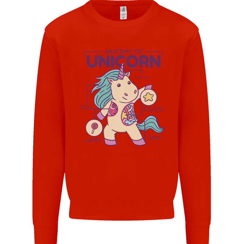Anatomy of a Unicorn Funny Fantasy Kids Sweatshirt Jumper Bright Red