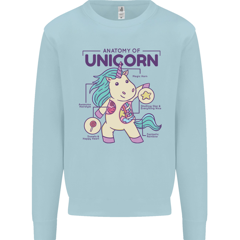 Anatomy of a Unicorn Funny Fantasy Kids Sweatshirt Jumper Light Blue