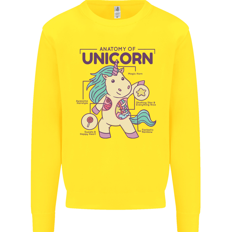 Anatomy of a Unicorn Funny Fantasy Kids Sweatshirt Jumper Yellow