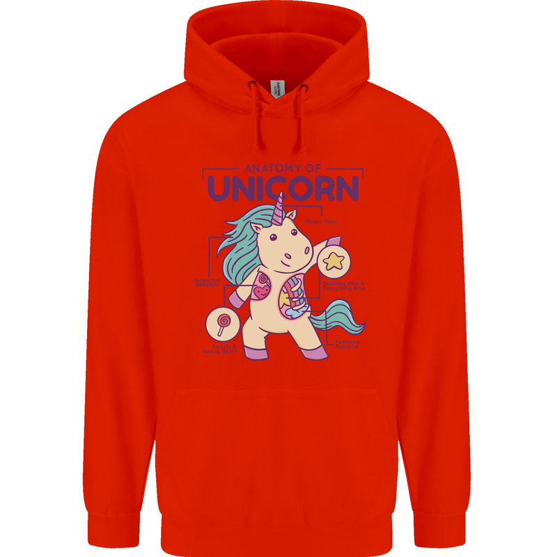 Anatomy of a Unicorn Funny Fantasy Mens 80% Cotton Hoodie Bright Red