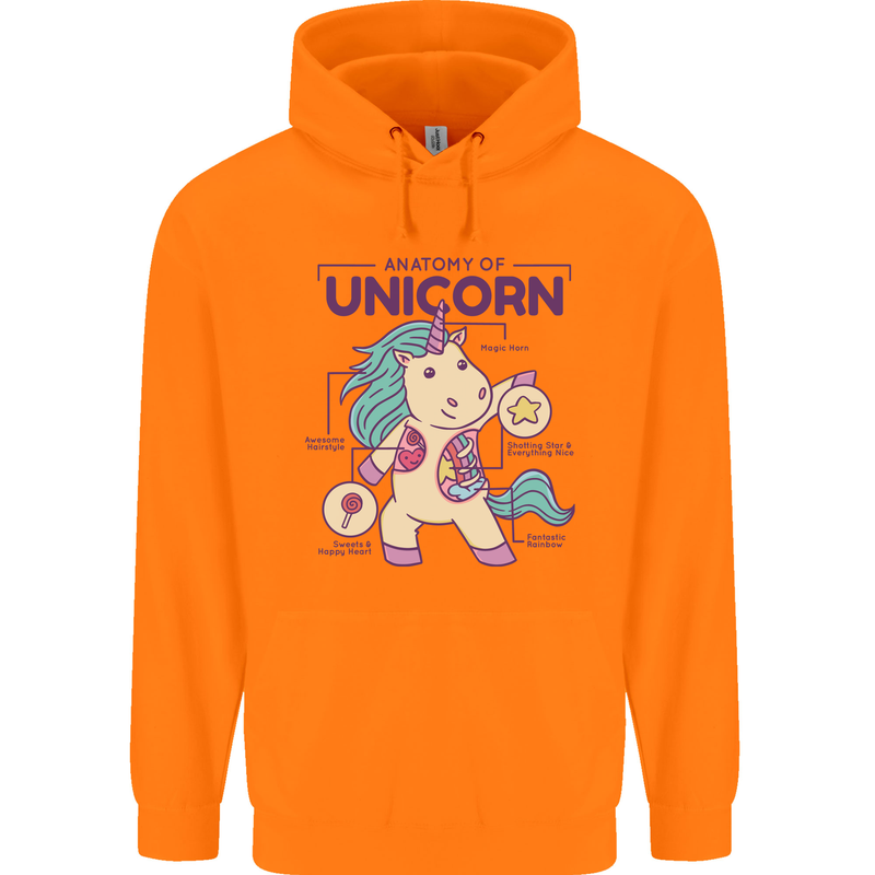 Anatomy of a Unicorn Funny Fantasy Mens 80% Cotton Hoodie Orange