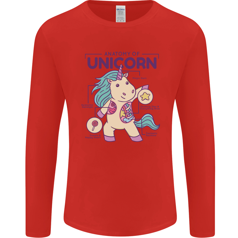 Anatomy of a Unicorn Funny Fantasy Mens Long Sleeve T-Shirt Red