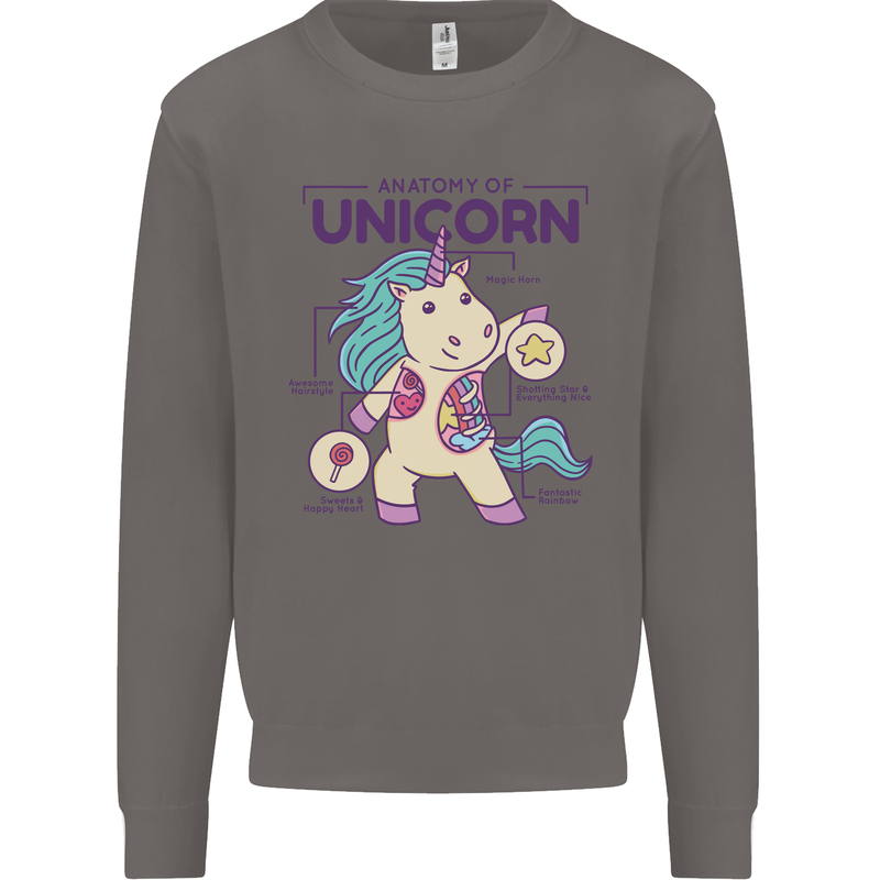 Anatomy of a Unicorn Funny Fantasy Mens Sweatshirt Jumper Charcoal