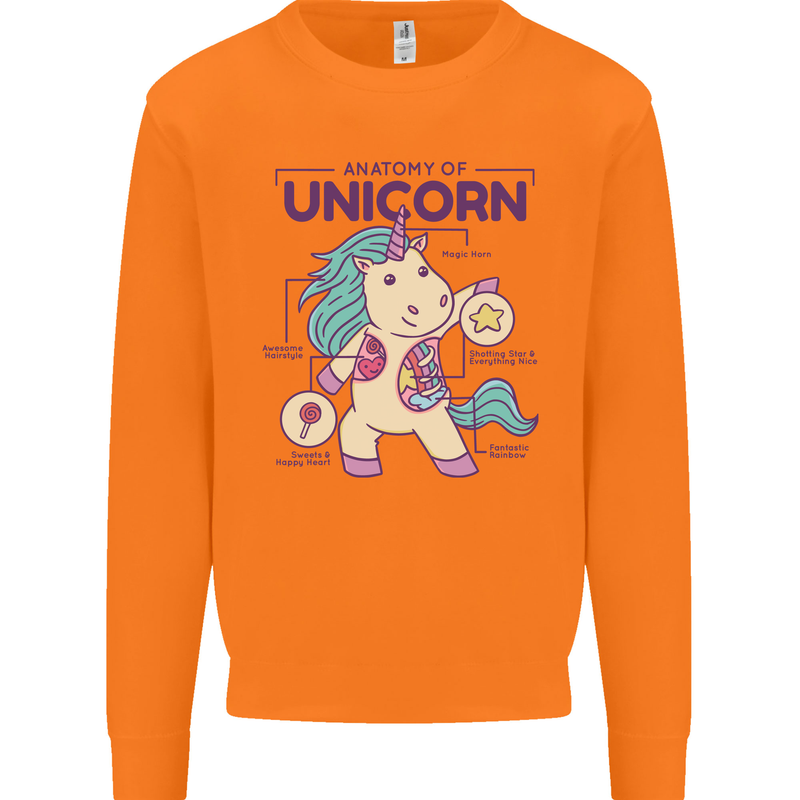 Anatomy of a Unicorn Funny Fantasy Mens Sweatshirt Jumper Orange