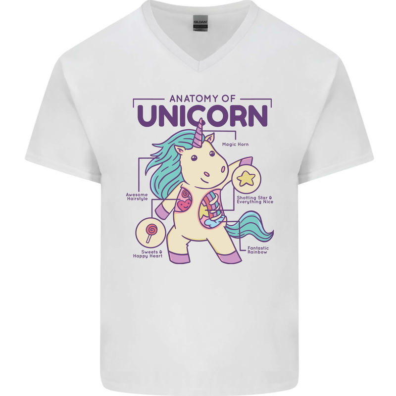 Anatomy of a Unicorn Funny Fantasy Mens V-Neck Cotton T-Shirt White