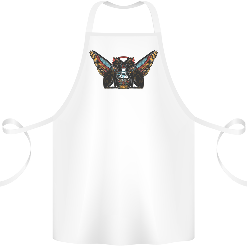 Ancient Egypt Winged Cats Eye of Horus Cotton Apron 100% Organic White