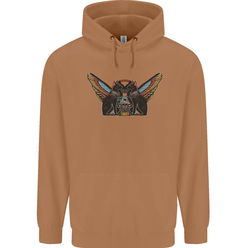 Ancient Egypt Winged Cats Eye of Horus Mens 80% Cotton Hoodie Caramel Latte