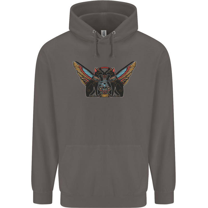Ancient Egypt Winged Cats Eye of Horus Mens 80% Cotton Hoodie Charcoal