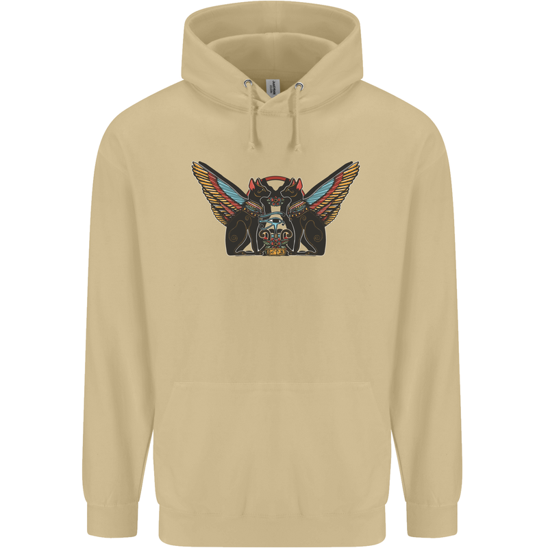 Ancient Egypt Winged Cats Eye of Horus Mens 80% Cotton Hoodie Sand