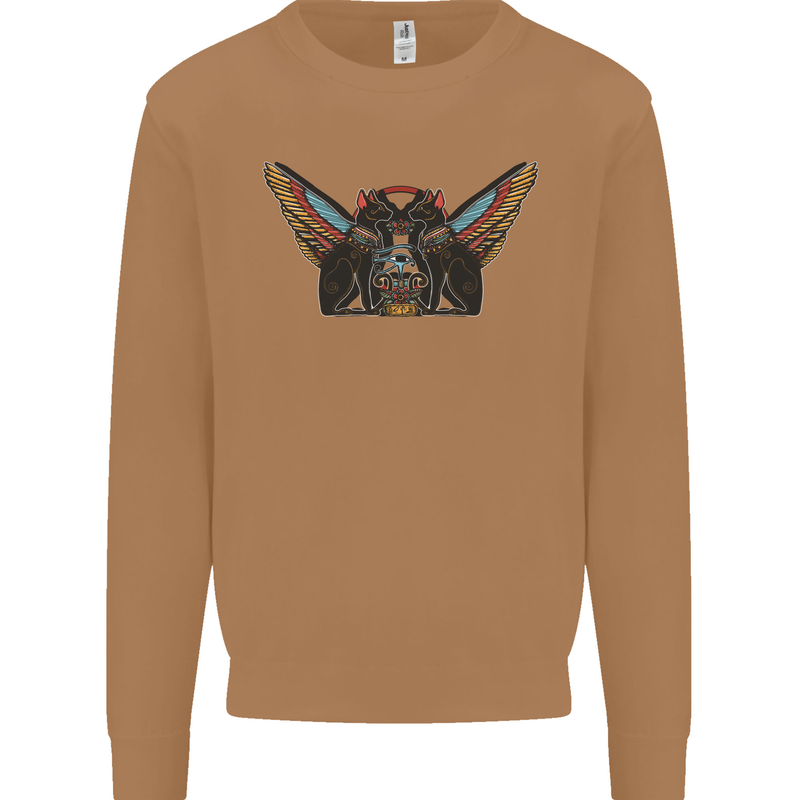 Ancient Egypt Winged Cats Eye of Horus Mens Sweatshirt Jumper Caramel Latte