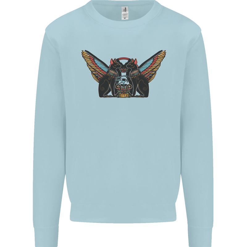 Ancient Egypt Winged Cats Eye of Horus Mens Sweatshirt Jumper Light Blue
