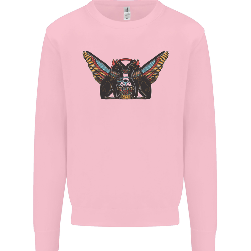 Ancient Egypt Winged Cats Eye of Horus Mens Sweatshirt Jumper Light Pink