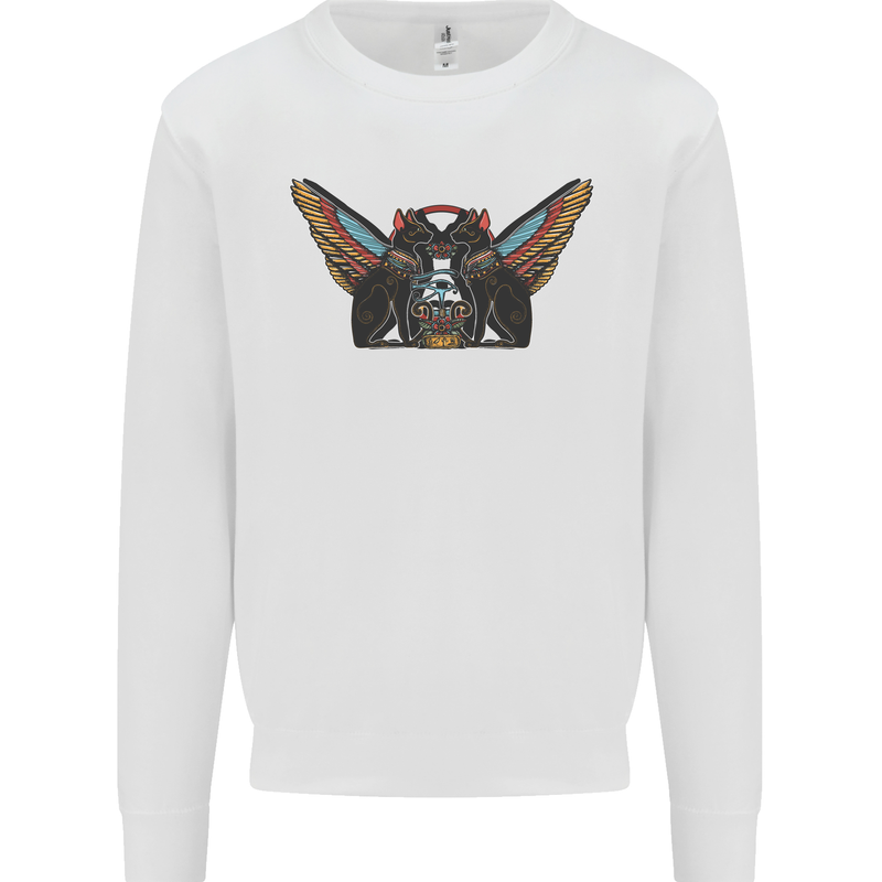 Ancient Egypt Winged Cats Eye of Horus Mens Sweatshirt Jumper White
