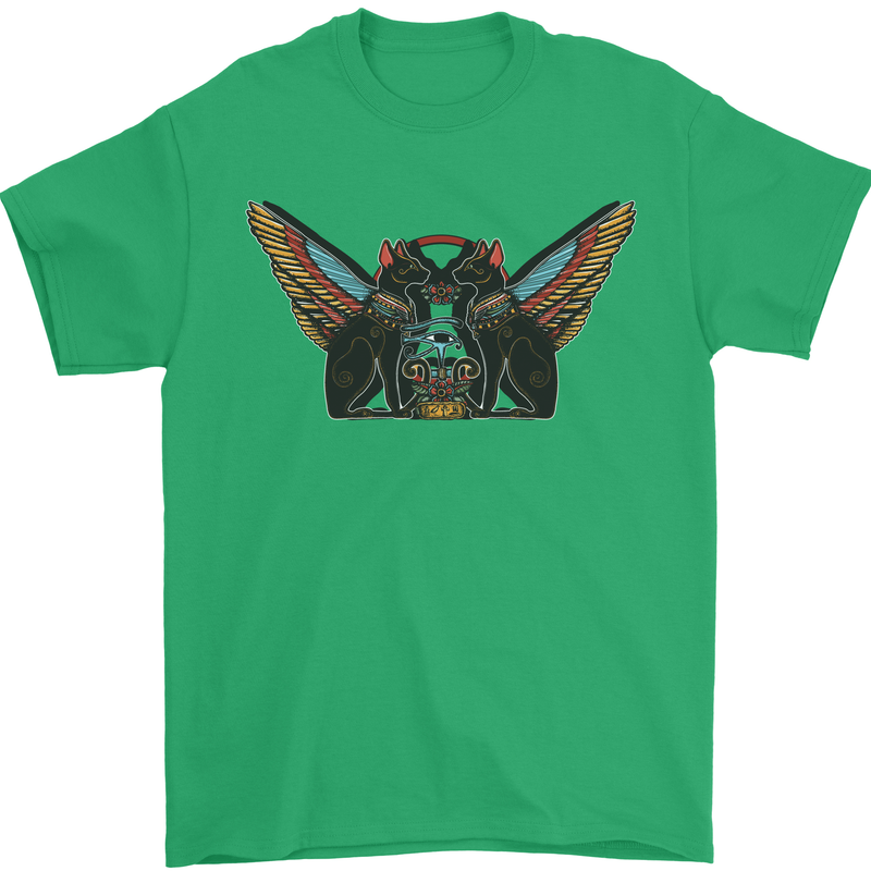 Ancient Egypt Winged Cats Eye of Horus Mens T-Shirt Cotton Gildan Irish Green