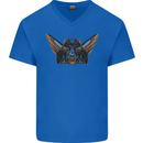 Ancient Egypt Winged Cats Eye of Horus Mens V-Neck Cotton T-Shirt Royal Blue