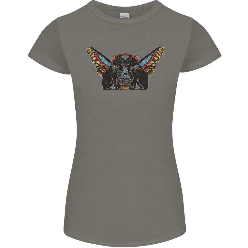 Ancient Egypt Winged Cats Eye of Horus Womens Petite Cut T-Shirt Charcoal