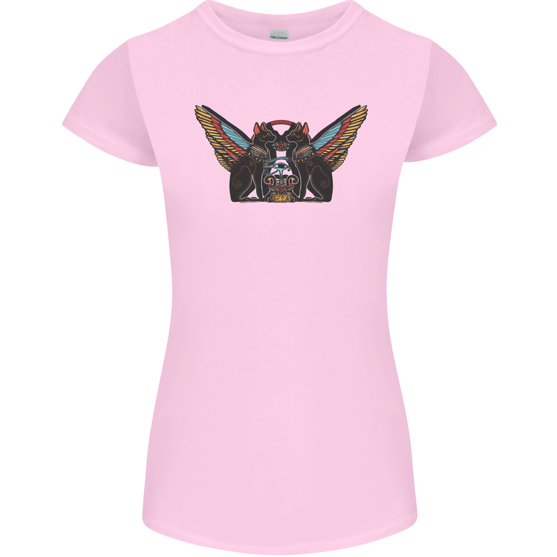 Ancient Egypt Winged Cats Eye of Horus Womens Petite Cut T-Shirt Light Pink