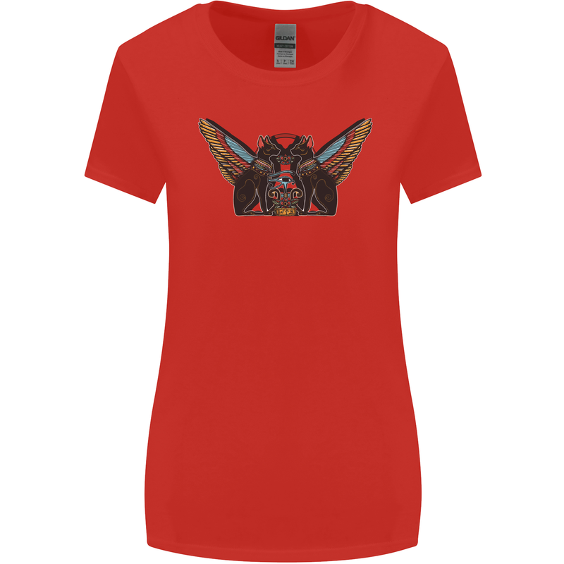 Ancient Egypt Winged Cats Eye of Horus Womens Wider Cut T-Shirt Red