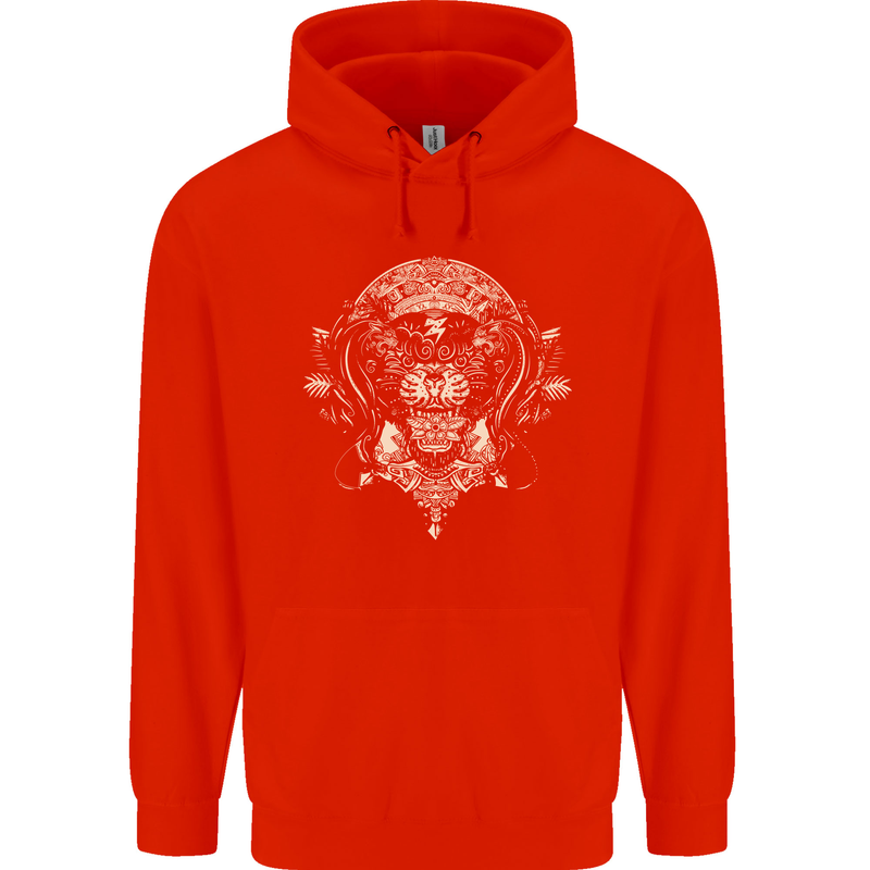 Ancient Mayan Aztec Tiger Art Tattoo Tribal Childrens Kids Hoodie Bright Red