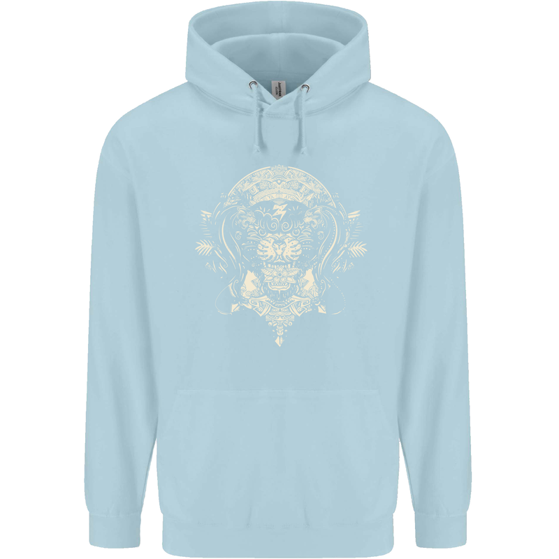 Ancient Mayan Aztec Tiger Art Tattoo Tribal Childrens Kids Hoodie Light Blue