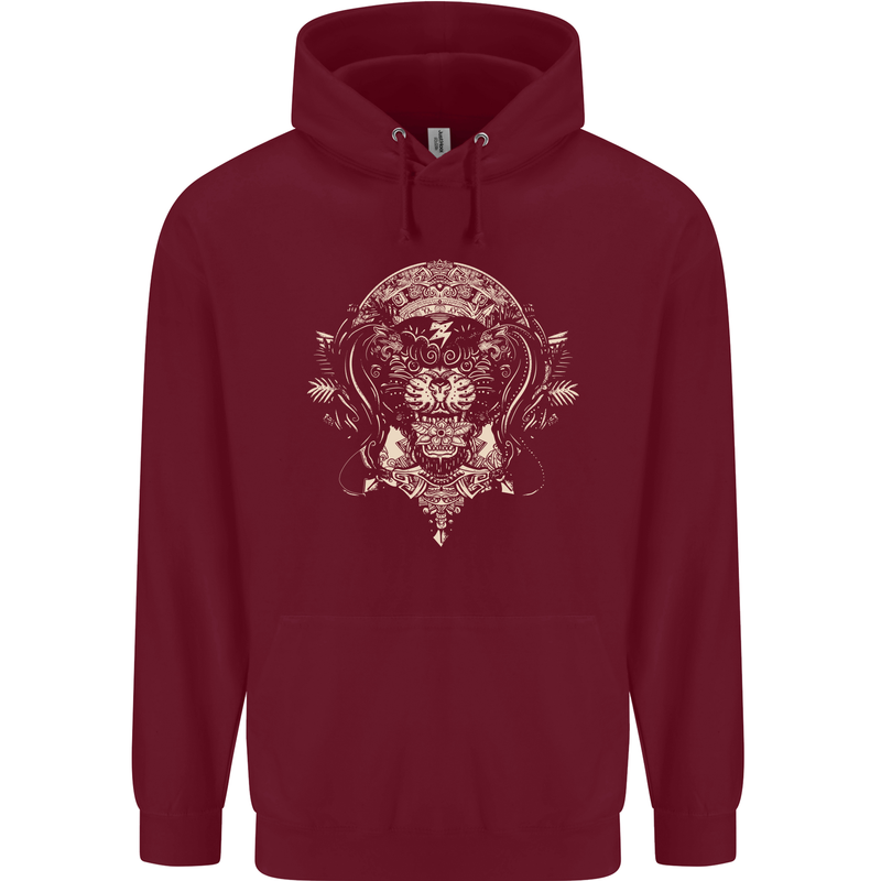 Ancient Mayan Aztec Tiger Art Tattoo Tribal Childrens Kids Hoodie Maroon