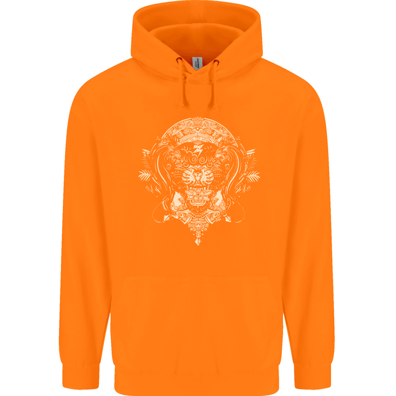 Ancient Mayan Aztec Tiger Art Tattoo Tribal Childrens Kids Hoodie Orange