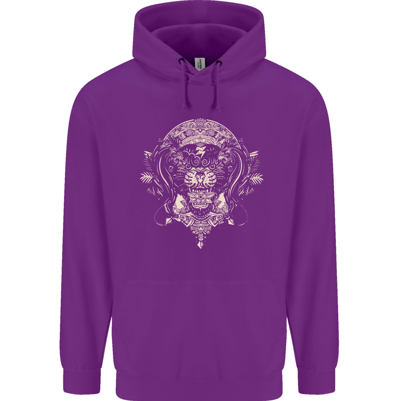 Ancient Mayan Aztec Tiger Art Tattoo Tribal Childrens Kids Hoodie Purple