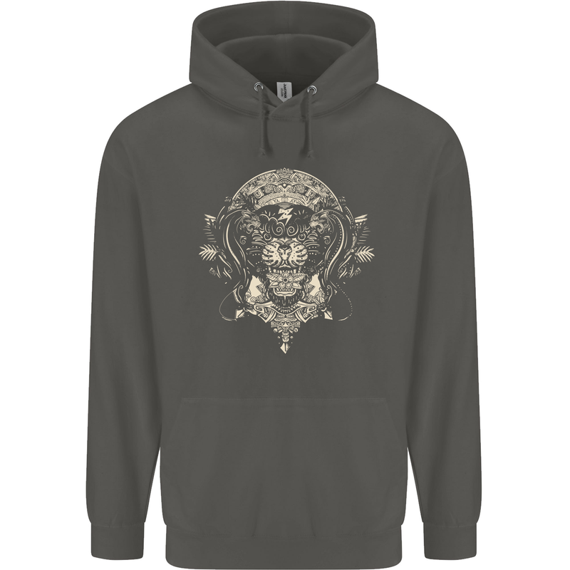 Ancient Mayan Aztec Tiger Art Tattoo Tribal Childrens Kids Hoodie Storm Grey