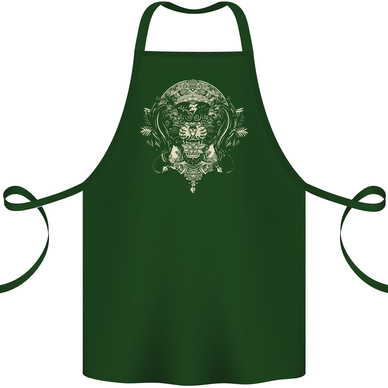 Ancient Mayan Aztec Tiger Art Tattoo Tribal Cotton Apron 100% Organic Forest Green