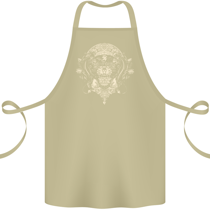 Ancient Mayan Aztec Tiger Art Tattoo Tribal Cotton Apron 100% Organic Khaki