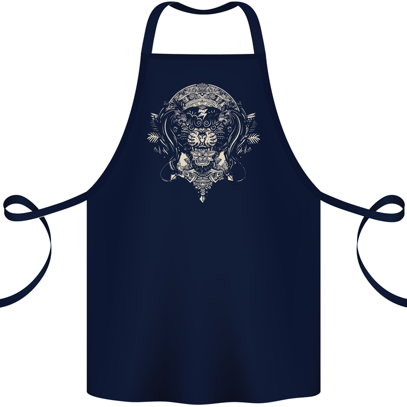 Ancient Mayan Aztec Tiger Art Tattoo Tribal Cotton Apron 100% Organic Navy Blue