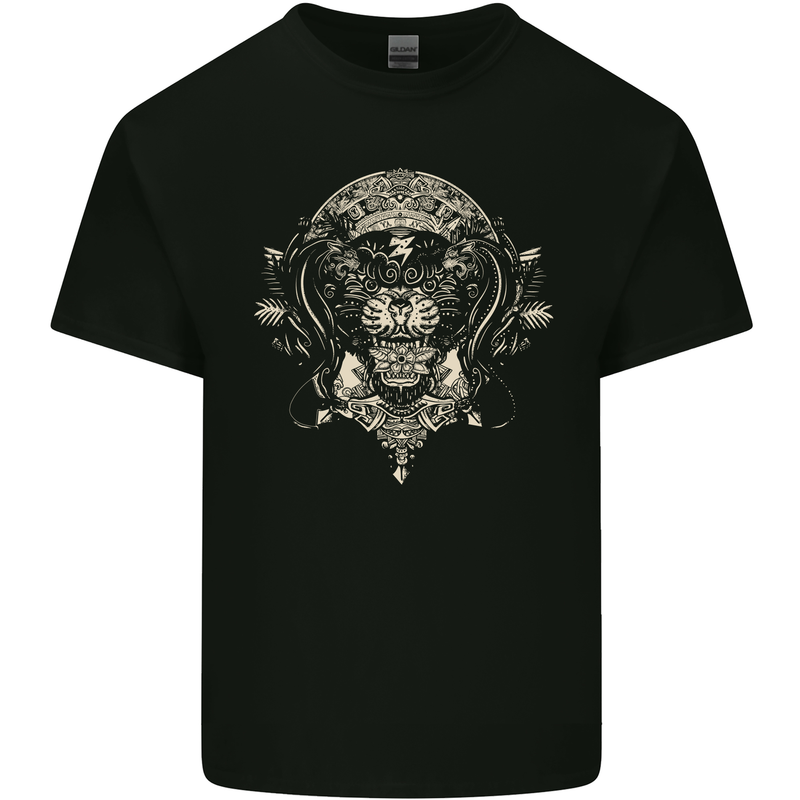 Ancient Mayan Aztec Tiger Art Tattoo Tribal Kids T-Shirt Childrens Black