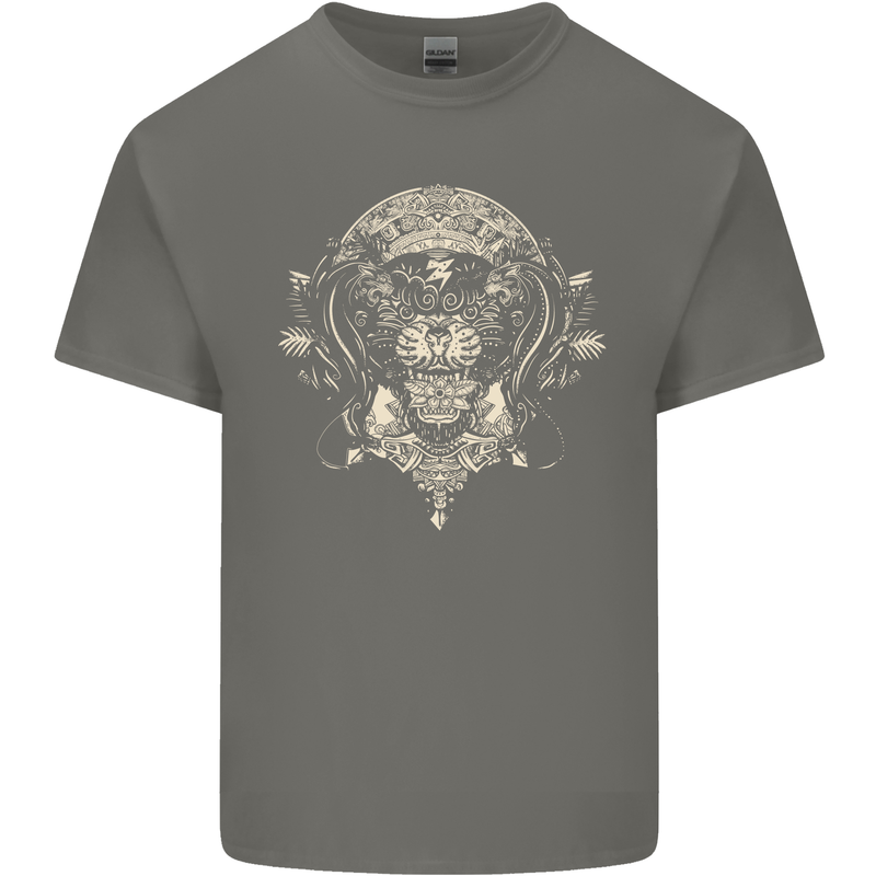 Ancient Mayan Aztec Tiger Art Tattoo Tribal Mens Cotton T-Shirt Tee Top Charcoal