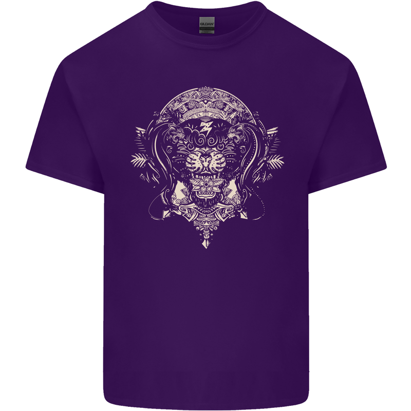Ancient Mayan Aztec Tiger Art Tattoo Tribal Mens Cotton T-Shirt Tee Top Purple