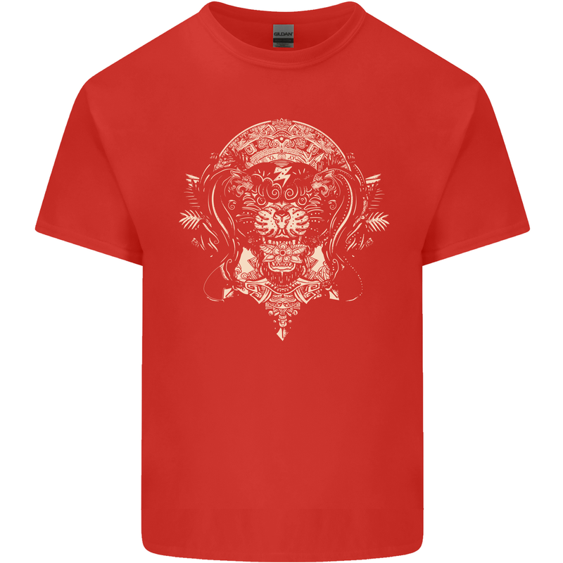 Ancient Mayan Aztec Tiger Art Tattoo Tribal Mens Cotton T-Shirt Tee Top Red