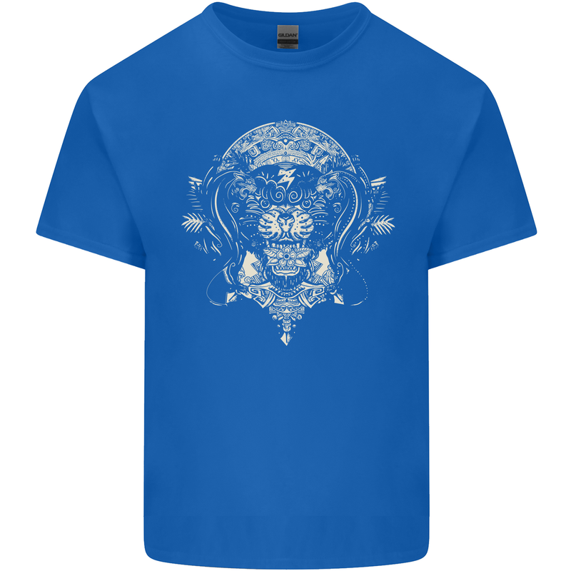 Ancient Mayan Aztec Tiger Art Tattoo Tribal Mens Cotton T-Shirt Tee Top Royal Blue