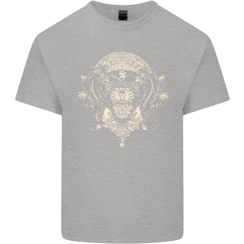 Ancient Mayan Aztec Tiger Art Tattoo Tribal Mens Cotton T-Shirt Tee Top Sports Grey
