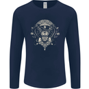 Ancient Mayan Aztec Tiger Art Tattoo Tribal Mens Long Sleeve T-Shirt Navy Blue