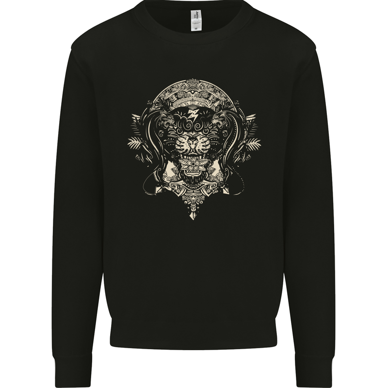 Ancient Mayan Aztec Tiger Art Tattoo Tribal Mens Sweatshirt Jumper Black