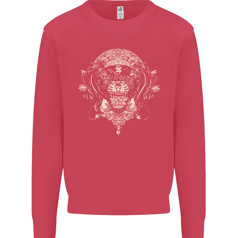 Ancient Mayan Aztec Tiger Art Tattoo Tribal Mens Sweatshirt Jumper Heliconia