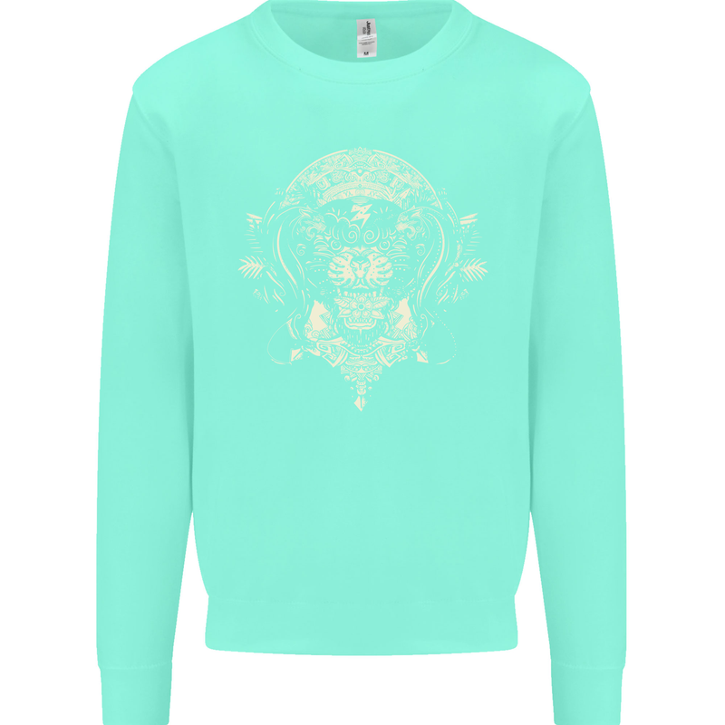 Ancient Mayan Aztec Tiger Art Tattoo Tribal Mens Sweatshirt Jumper Peppermint