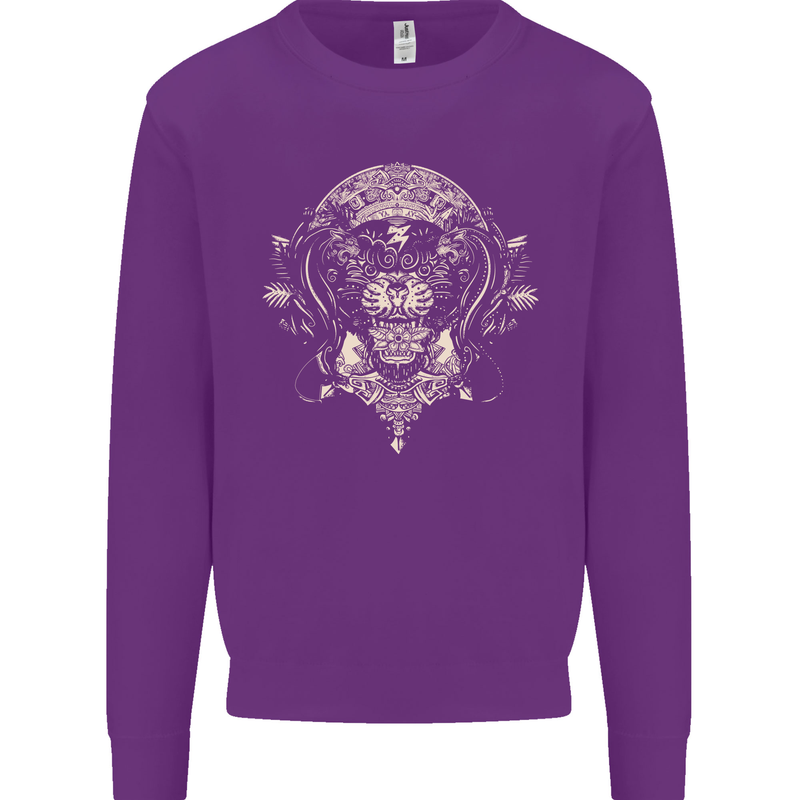 Ancient Mayan Aztec Tiger Art Tattoo Tribal Mens Sweatshirt Jumper Purple
