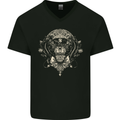 Ancient Mayan Aztec Tiger Art Tattoo Tribal Mens V-Neck Cotton T-Shirt Black
