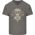 Ancient Mayan Aztec Tiger Art Tattoo Tribal Mens V-Neck Cotton T-Shirt Charcoal
