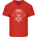 Ancient Mayan Aztec Tiger Art Tattoo Tribal Mens V-Neck Cotton T-Shirt Red