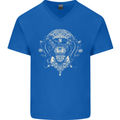 Ancient Mayan Aztec Tiger Art Tattoo Tribal Mens V-Neck Cotton T-Shirt Royal Blue