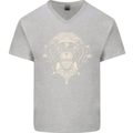 Ancient Mayan Aztec Tiger Art Tattoo Tribal Mens V-Neck Cotton T-Shirt Sports Grey